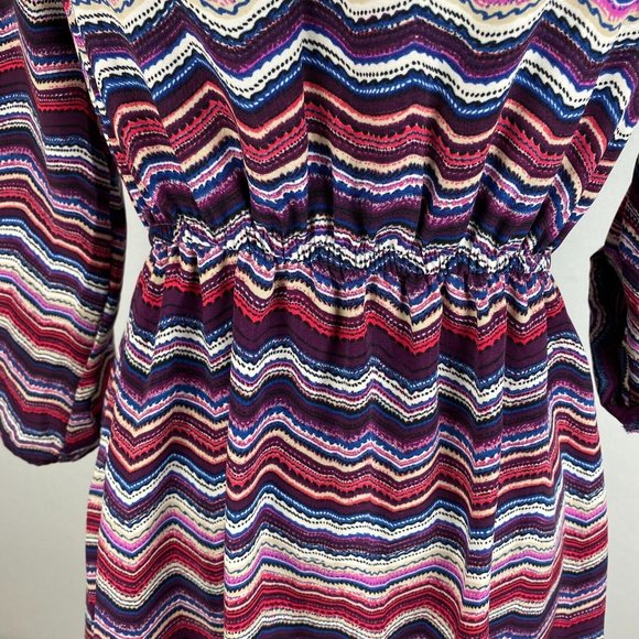 Rue21 Juniors S Chevron Zig Zag V-Neck Elastic Waist Dress Roll Tab Sleeves - Picture 5 of 12